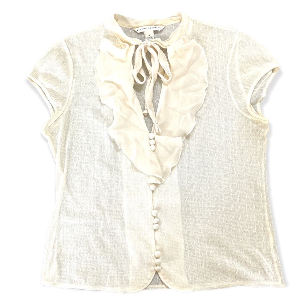 Sheer Banana Republic Button Up Neck Tie Blouse Size M